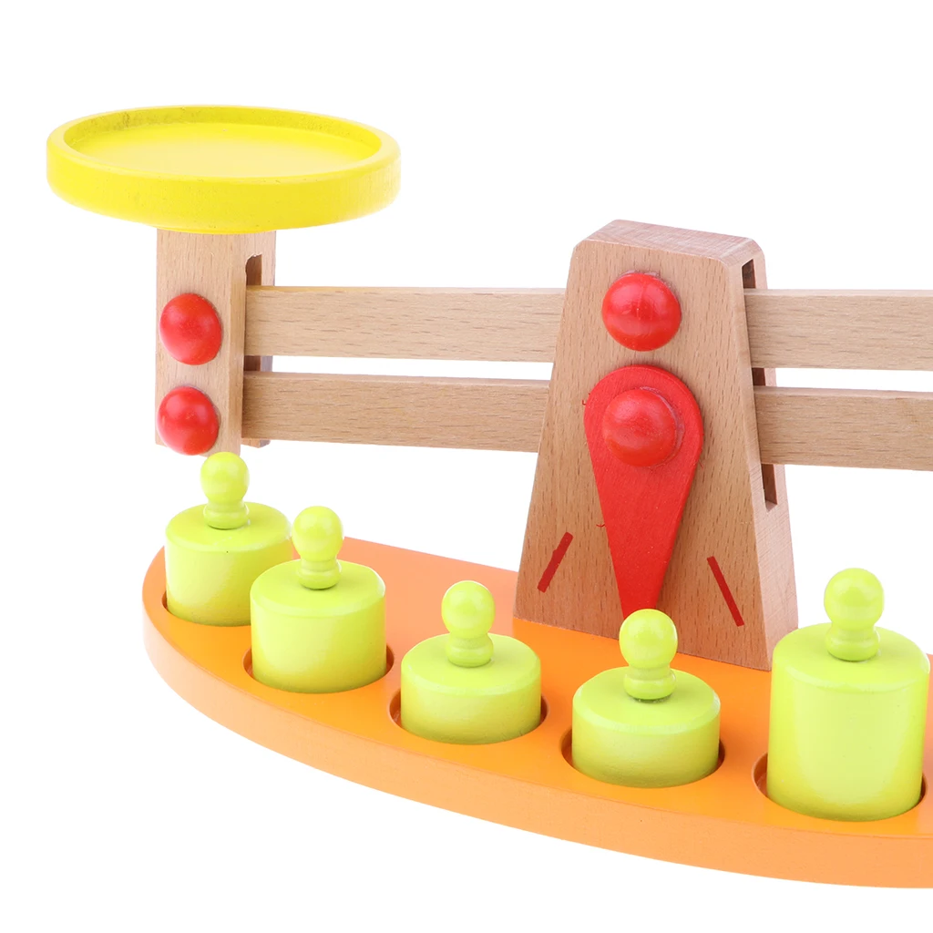 Kids Montessori Material Toys - Balance Scale with 6 Pieces Wooden Weights, Preschool Learning Toy Gift for Kids Children