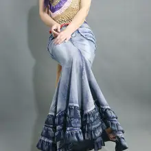 Новая мода длинная Макси винтажная рыба-русалка стиль джинсовая юбка для женщин оборки S-2XL стрейч джинсовая юбка