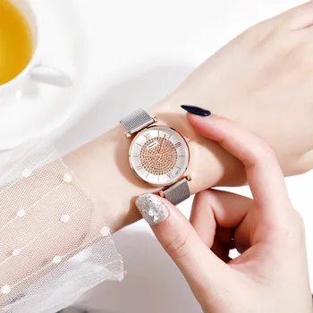 

Women's Wrist Watches Luxury Female Quartz Watch Shining Roman Numerals Dial with Mesh Alloy Strap Clock