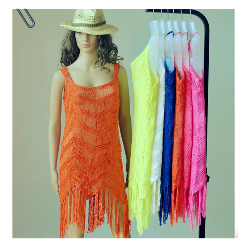 

Beach Cover Up Crocheted Fringe Bikini Cover Up Swimwear Women Skirts Beach dress Bathing Suit Cover Ups