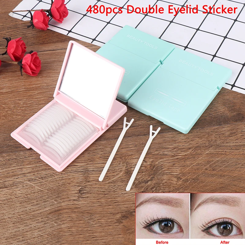 480pcs Double Eyelid Tape Eye Lift Makeup Tape Sticker Mirror Box Double Invisible Eyelid Pastes Eyeliner Sticker Lift 3 Size