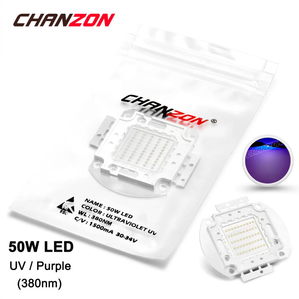 50W LED Light Bulb Lamp UV Ultraviolet 380nm 30-34V 1500mA High Power 50 W Watt Purple Ultra Violet Chip Integrated 50Watt COB