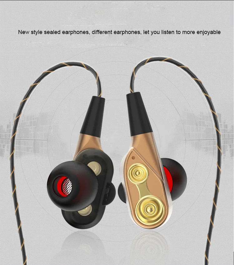 Double Unit Drive Headphones with Mic 3.5mm In-Ear Wired Stereo bass Earphone Earbuds Universal for Xiaomi iPhone PC MP3 | Электроника