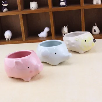 

Kawaii Little Animal Ceramic Flowerpot crafts Ornaments Pig Elephant Planter Cute Succulent desktop Plants Flower Pot Home Decor