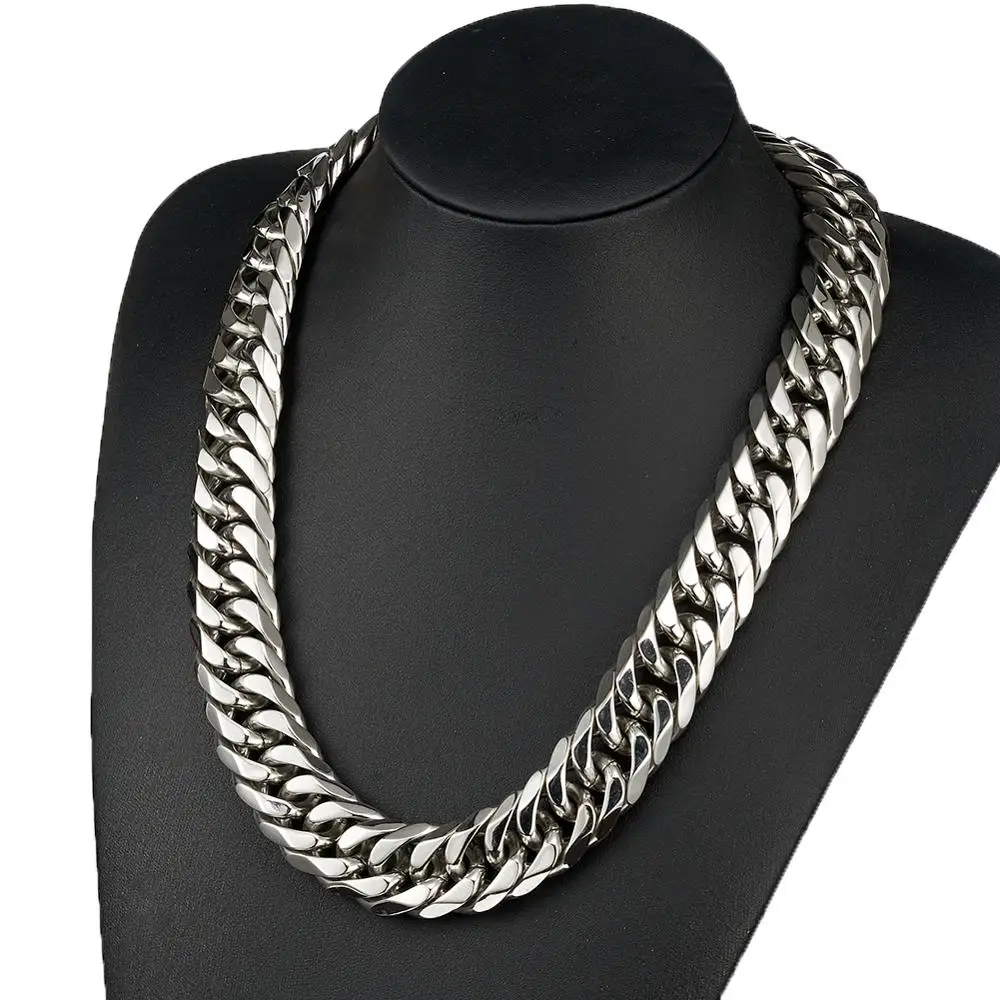 

Custom Length 21mm Width Heavy Silver Color Cut Curb Cuban Chain 316L Stainless Steel Men's Necklace Or Bracelet 7''-40''