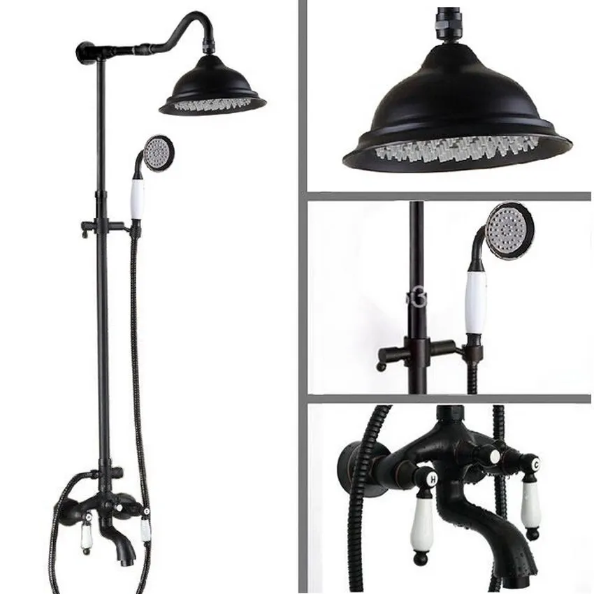 

8.2" inch Round Black Oil Rubbed Bronze Rain Shower Faucet Set W/ Rainfall Shower Head Handshower Bathtub Tap ars682