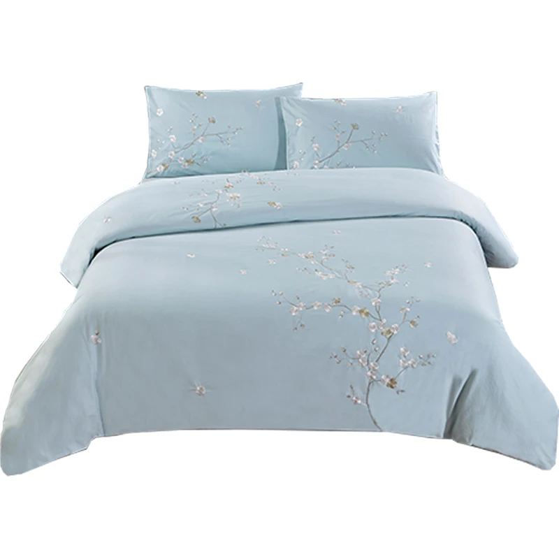 Cotton embroidered quilt cover duvet cover only 220x240cm blue