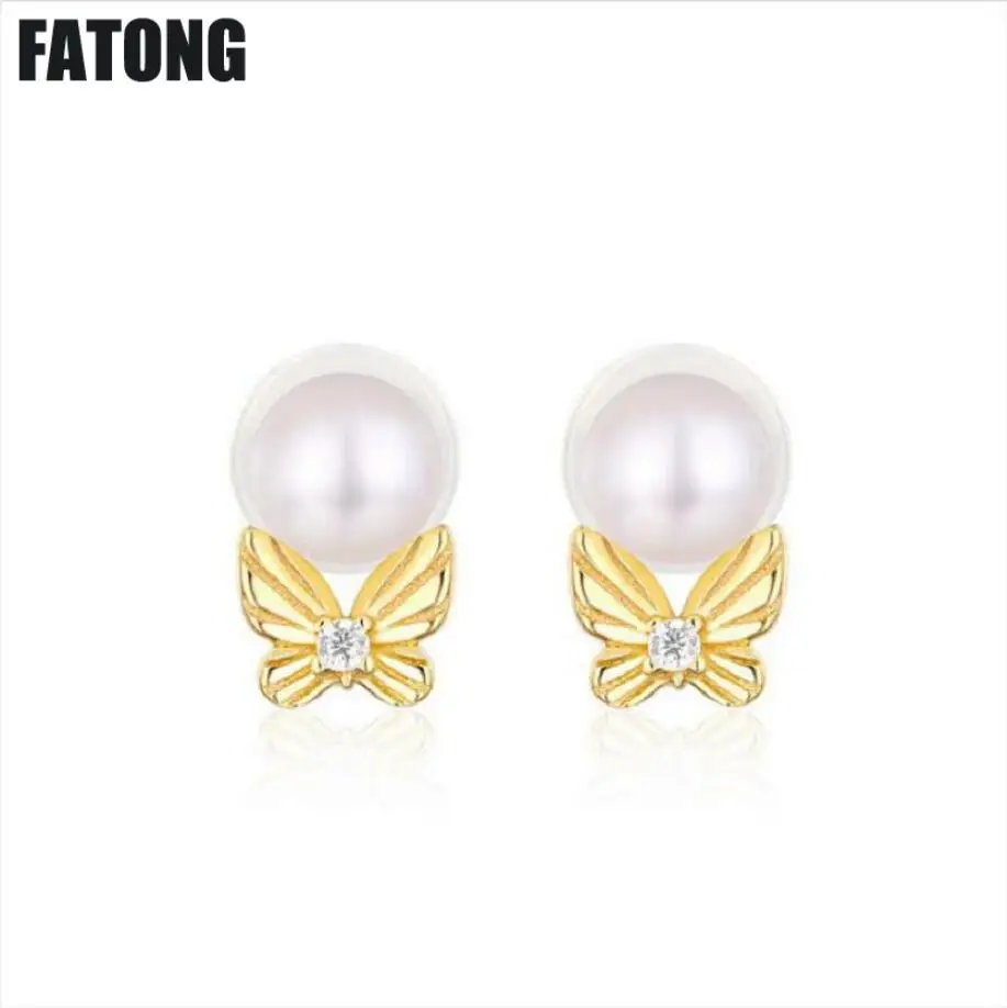 

New 925 freshwater pearl earrings simple temperament bow female Japanese and Korean fashion jewelry. J0143