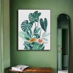 Акварель растение с зелеными листьями картины печати плакат картина стены современный минималистский Спальня Гостиная украшения