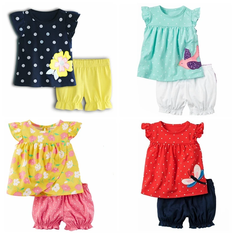 

Floral Baby Girls 2-Pieces Clothes Suit Newborn Jumpsuits Girl's Blouse Shorts Pants Children Dress Summer Toddler Outfit Cotton