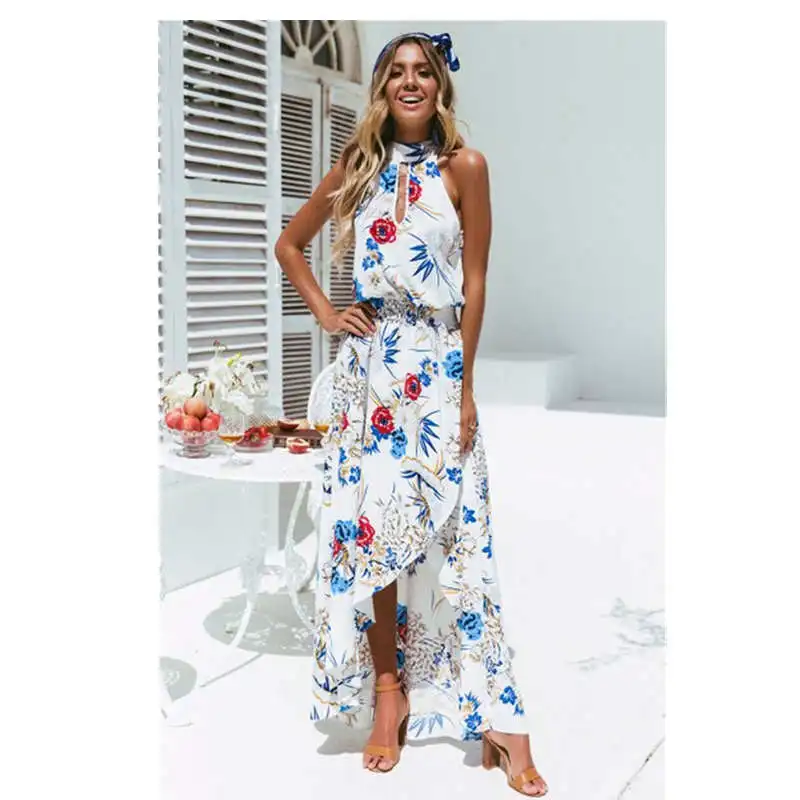 Womens Maxi Boho Floral Summer Flower Printed Summer Hot Female Beach Long Dress Evening Party Sun Dress