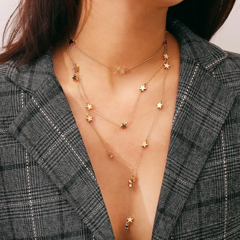 

2018 Multi Women star Gold Chain coin Choker Necklace chocker Jewelry collana Bijoux Femme Joyas mujer Collier ras du cou