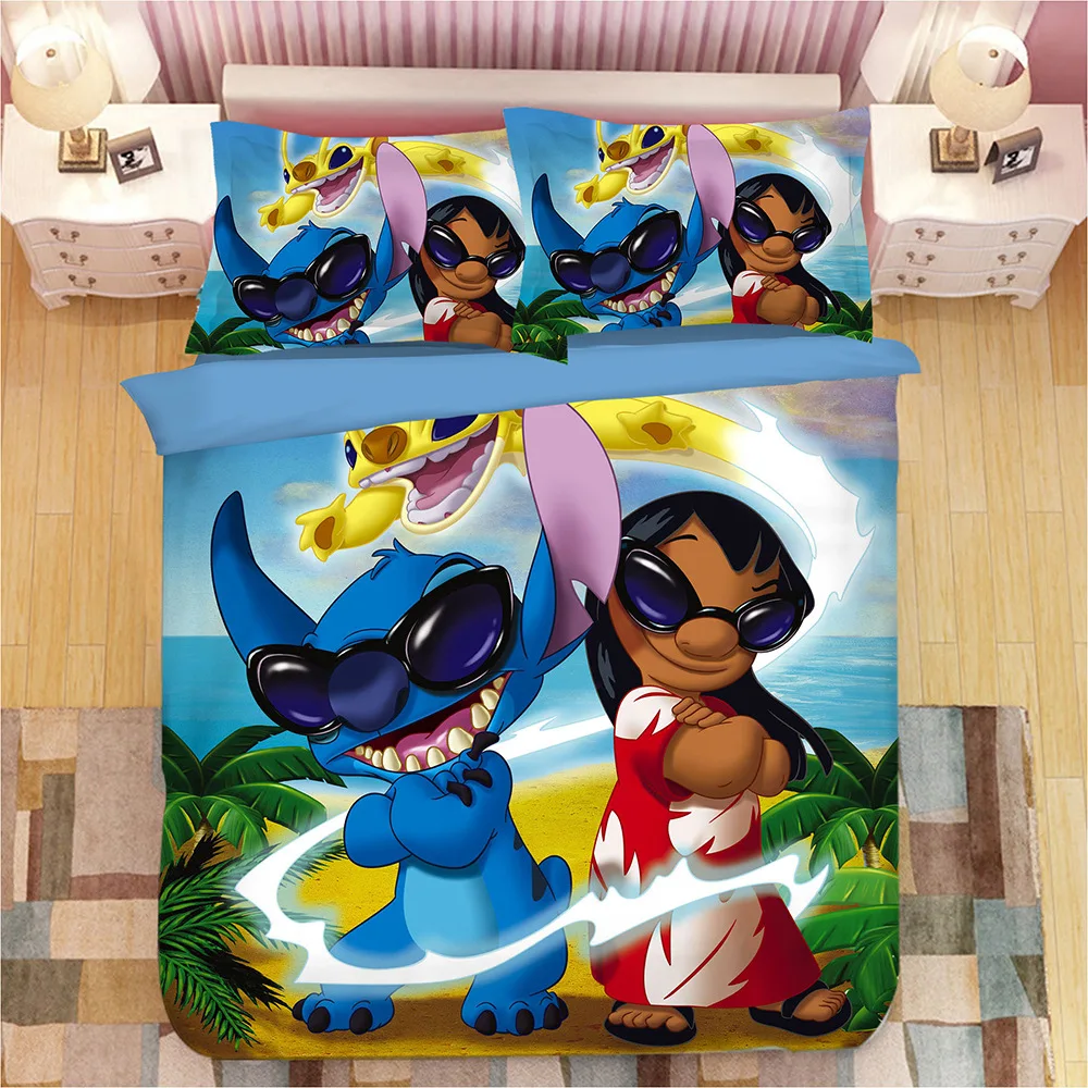 Disney Stitch Boys Bedding Sets Twin Queen Cartoon Quilt Cover Pillowcase Blue Bed Linen Duvet Cover Set for Children Bed