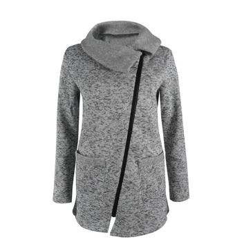 

Droppshipi Autumn Winter Women Jacket Solid Color Long Sleeve Coat Diagonal Zipper Turndown Collar Lady Casual Outwear Plus Size BFJ55