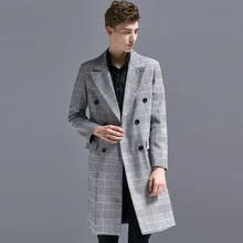 Мужской длинный клетчатый повседневный деловой пиджак размера плюс, весенне-осенний двубортный приталенный деловой мужской блейзер, Casaco размера плюс
