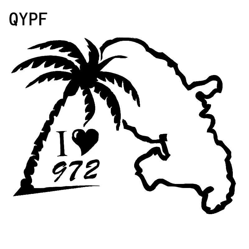 

QYPF 18.4cm*14.4cm I Love 972 Interesting Word Coconut Tree Vinyl Car Sticker Symmetrical Figure Window Decal C18-0422