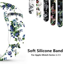 Color Print Flowers Soft Silicone Strap For Apple Watch Band iWatch 42mm 38mm Fashion Bracelet Rubber Replace Wrist Watch Bands