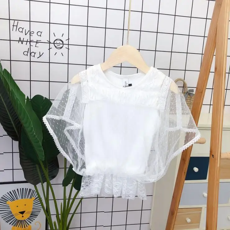 

2019 Korean style girls voile shirt fashion summer ruffles girls blouse 3-8t B764