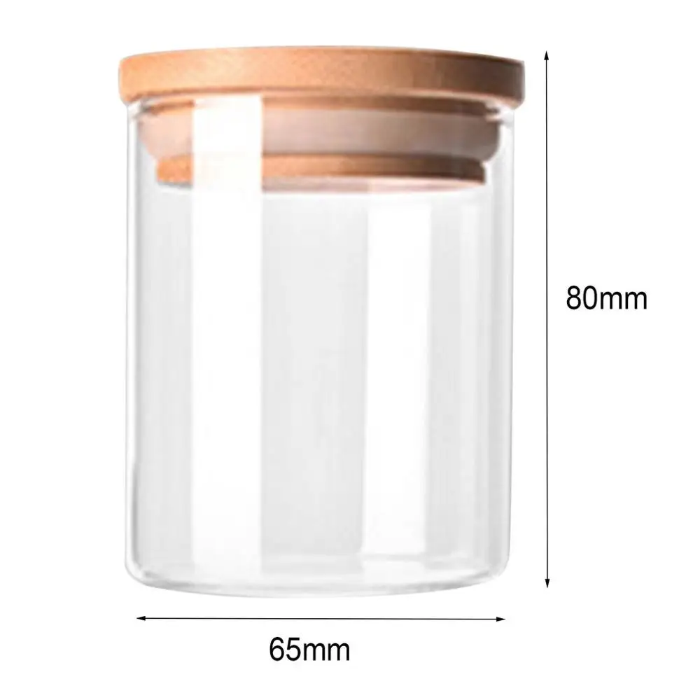 Прозрачная кухонная бутылка для хранения из боросиликатного стекла с деревянной крышкой, банка для хранения продуктов, конфет, печенья, закусок - Цвет: 6.5x8cm