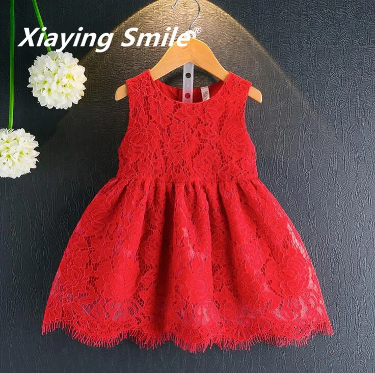 

Girls Dress Summer Little Princess Ruffles Dress Kid Clothes Sweet Lace Hollow Red Pink Fashion Children Clothing