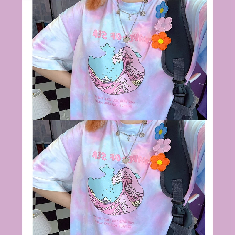 

Girls Summer Dress ins Gradual Tie-dyed Short-sleeved T-shirt Lovers, Girls and Sisters Loose Half-sleeve Tide TX1