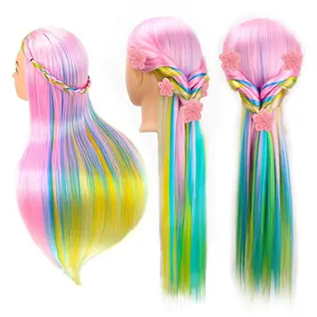 

Hairdresser Mannequin Head With Hair 60cm Colorful Manikin Dummy Yaki Dolls Heads Long Rainbow Hair Training Head