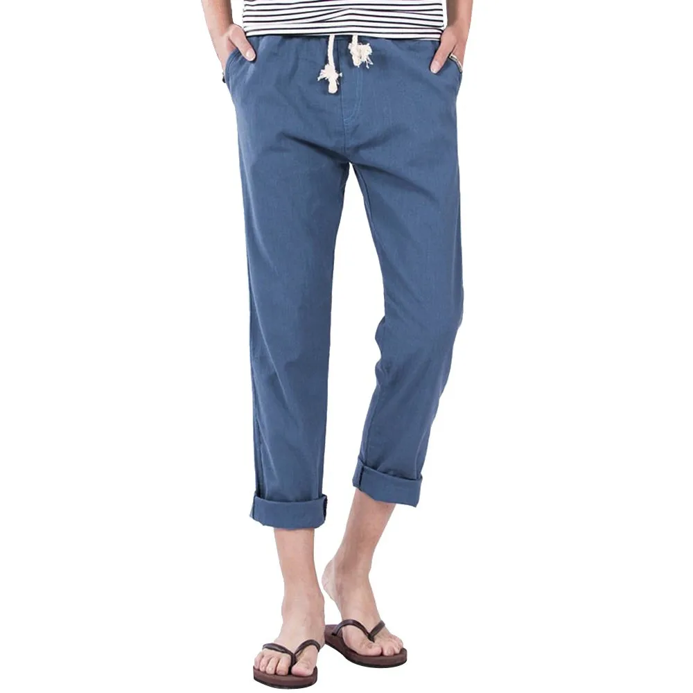 

Man Pants Outdoor Summer Fashion Men's Casual Slim Strandhosen Linen Hose Pant Solid Trousers Hip Hop men's Pants With Straps