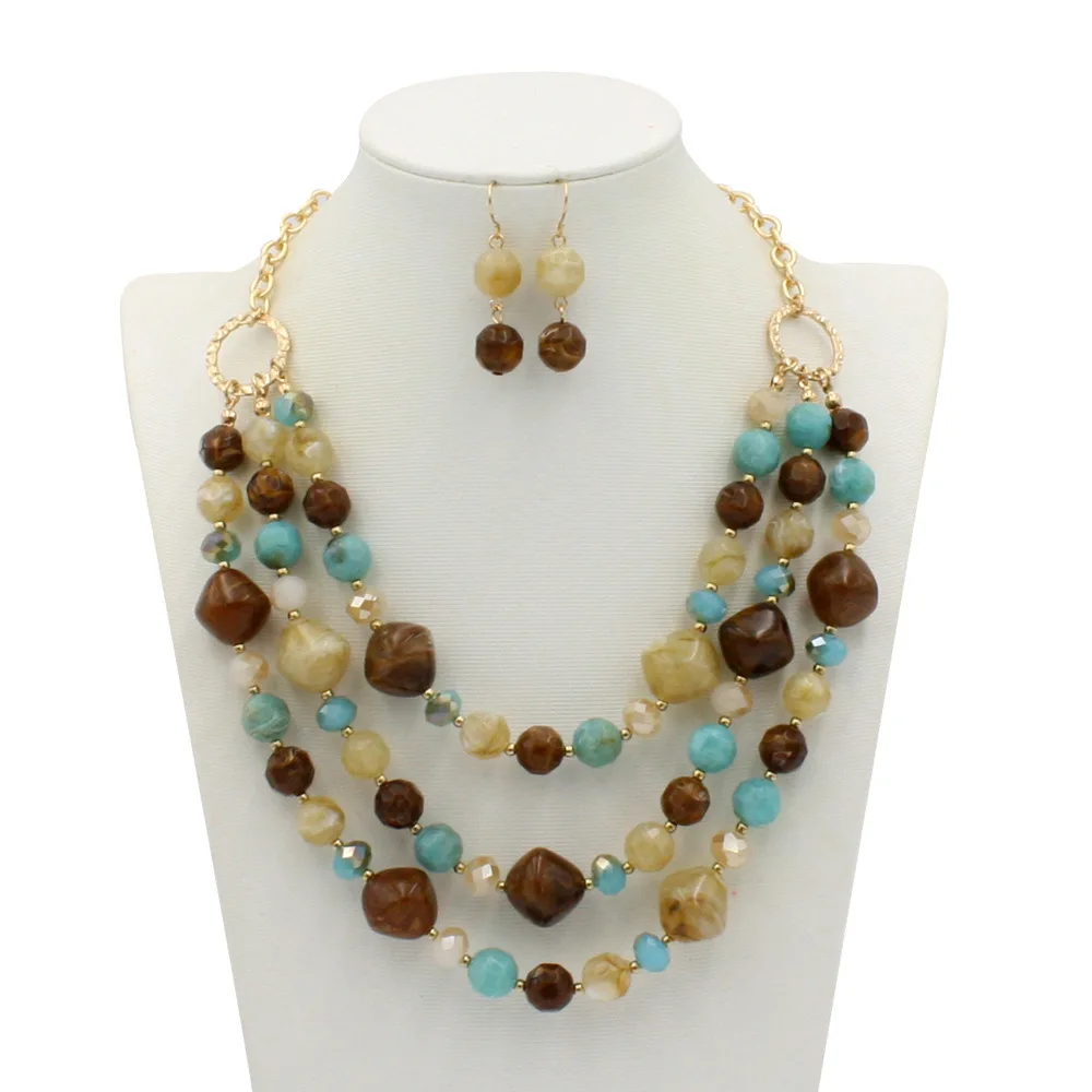 Acrylic Jewelry Women Retro Resin Stone Glass Beads Handmade Necklace Earring Set For Femme Christmas Gift jewelry sets,jewelry set