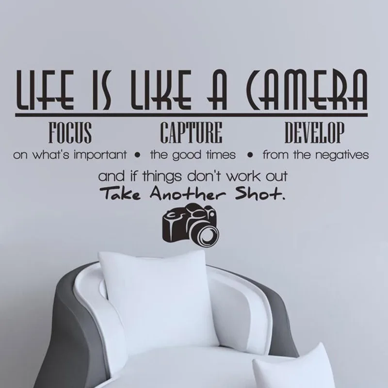 

DCTOP Life Is Like A Camera Focus Capture Develop Art Wall Sticker PVC Removable DIY Home Decor Waterproof Living Room Decals