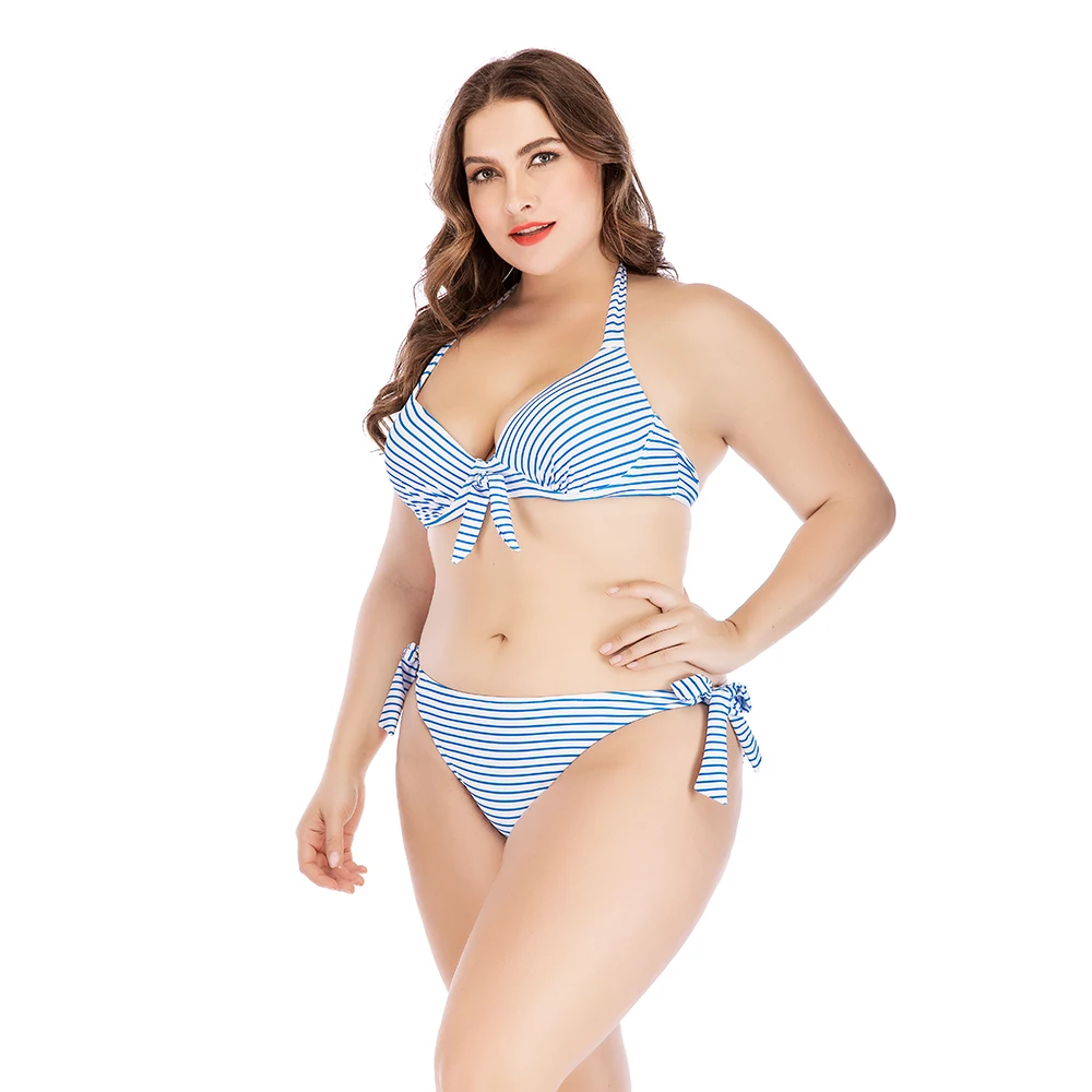 

Plus Size Women Bikini Sets Two Piece Striped Print Bathing Suit Push Up Padded Bra Large Size Swimwear Big Size Swimsuit 4XL