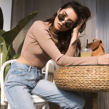 

New Women Warm Flare Long Sleeve Knitted Crop Top Sweater Slim Tops Outwear Coat Pullover