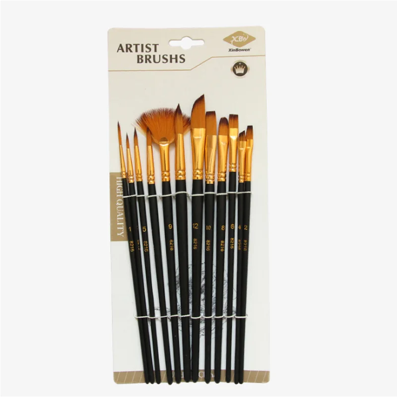 

Watercolor Gouache Wooden Handle Drawing Art Supplies Kids Student Nylon Hair 12 Pcs Paint Brush Set Painting Pen