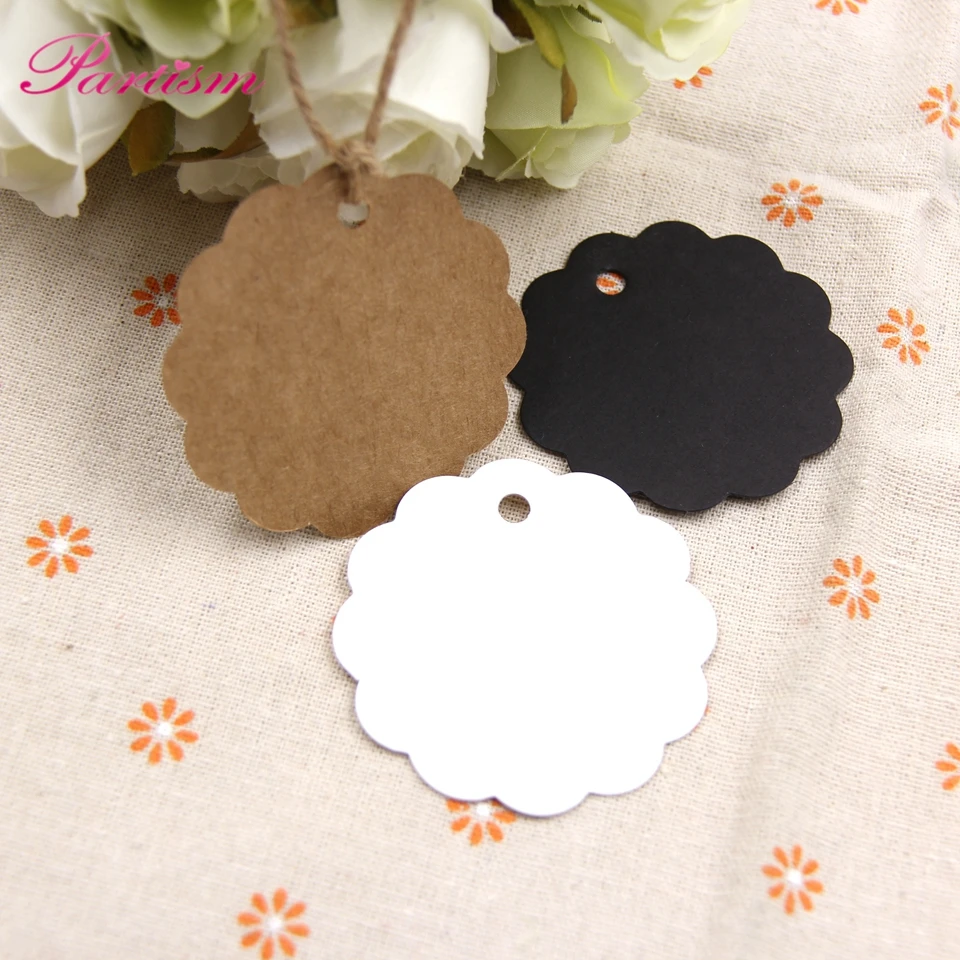 

50PCS Round Laciness Paper Tags Kraft Paper Card Tags Labels DIY Scrapbooking Crafts Hang Tags Christmas/Wedding Party Favors