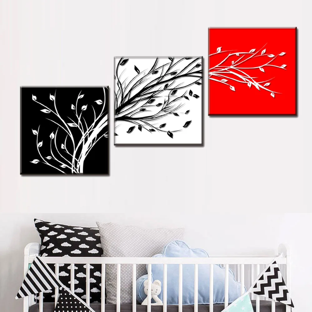 

3 Pcs/Set Red White Black Abstract Tree Branch Canvas Printings HD Spray Painting Home Office Wall Decor Combinated Pictures