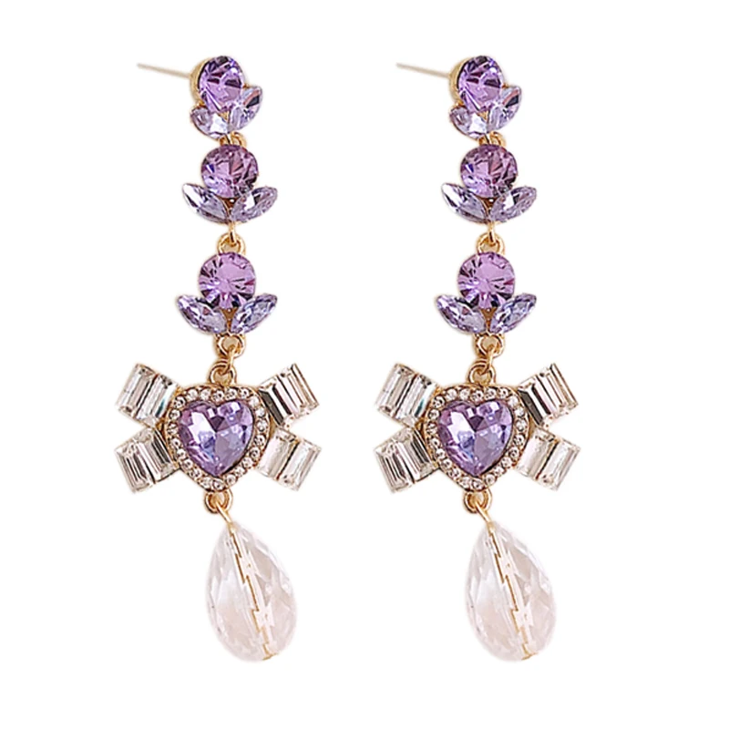 

Vintage Crystal Women Dangle Earrings Lovely Purple Love Earrings Sweet Baroque Style Earrings For Women Drops Earrings