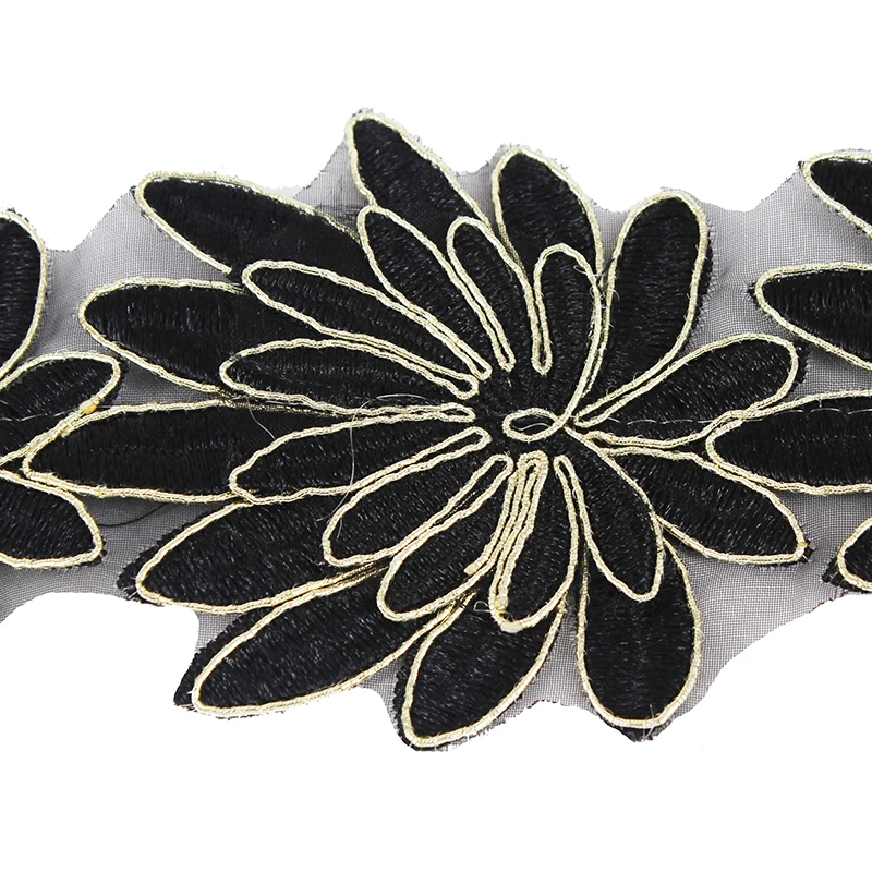 2yard Black Gold 3D Leaf Embroidery Lace Trim African Guipure Trimming Lace Motif Venise Embellishmen Sewing Accessories T2049