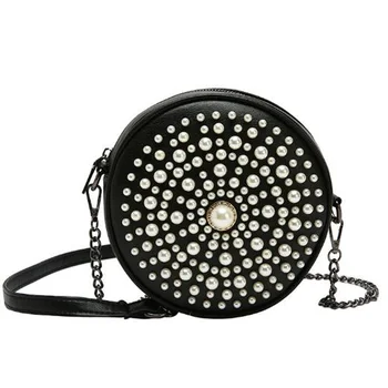 

Round Pearl Fashion Ladies Evening Bag Leather Ms.Messenger Bag Women'S Wallet Women'S Round Tote