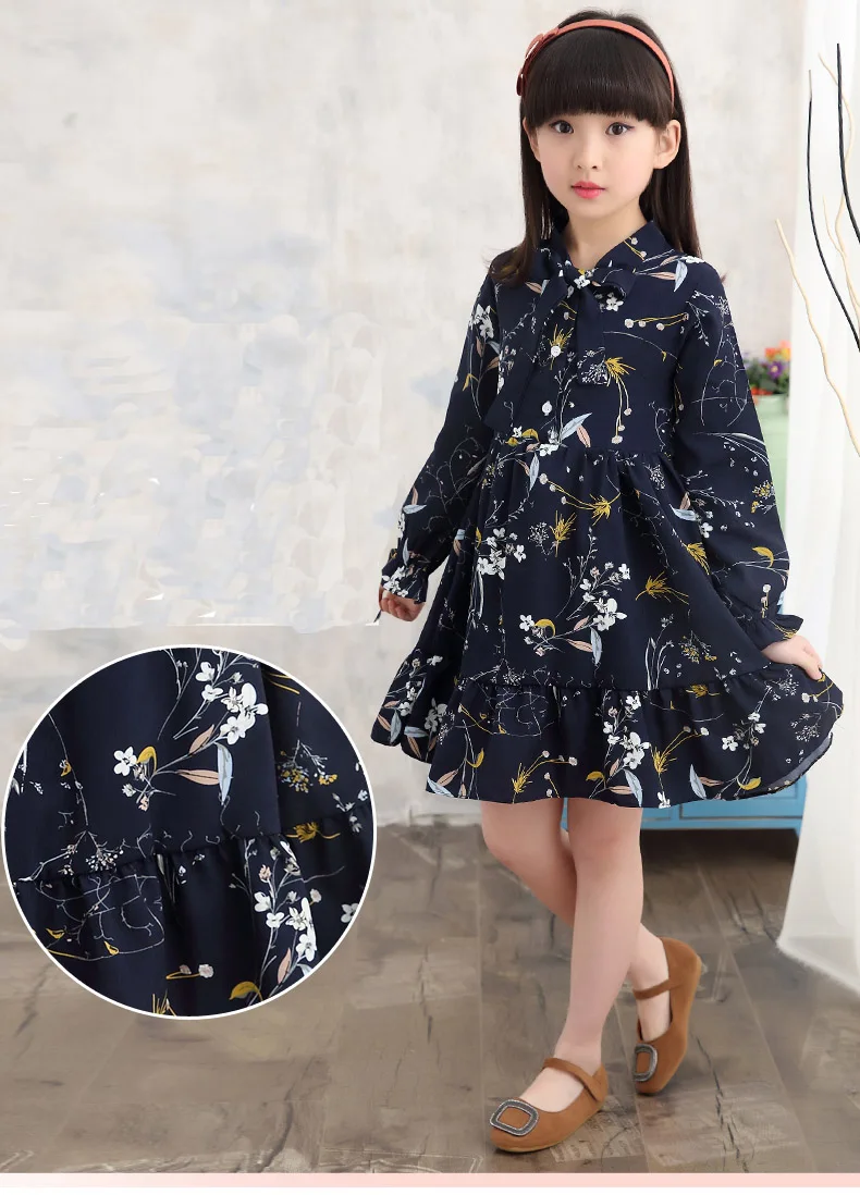 Girl Summer Dress Long Sleeve Children Clothes Floral Dresses  3 5 8 10 12 Years Girl Vestidos Enfant Yellow White Korean Dress skirt for baby girl