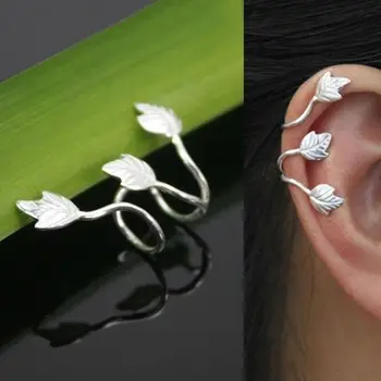 

2 Pcs Fashion No Piercing Silver Plated Leaf Clip On Ear Cuff Earring Wrap Punk Ear Clip Earring Fashion Jewelry Accessories