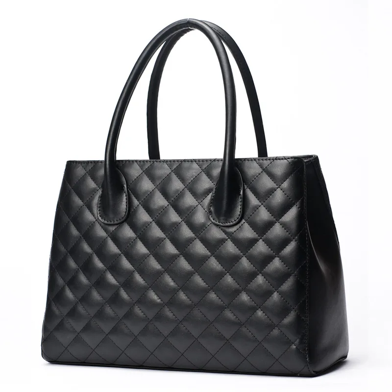 

Luxury Design Lozenge Pattern Genuine Leather Handbag Two styles Business Office Women Shoulder Bag for Ipad Zipper Shopping Bag