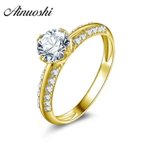 AINUOSHI 10k Solid Yellow Gold Wedding Ring 0.8 Carat Round Cut Simulated Diamond Anillos Mujer Fashion Bridal Engagement Rings