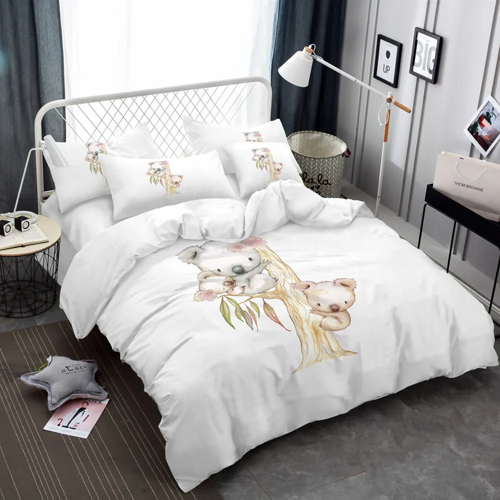 

Kids Child Cartoon Bedding Set Cute Koala Climing Tree Duvet Cover Set Bed Linens Bedsheet Pillowcase Colorful Bedclothes 3/4Pcs