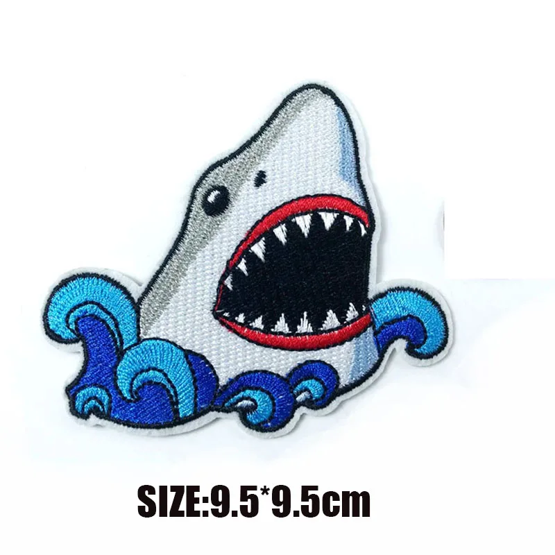 

Cartoon Shark Lobster Patch Cheap Embroidery Iron on Cartoon Patches for Kids Clothes Jacket Hat Badges