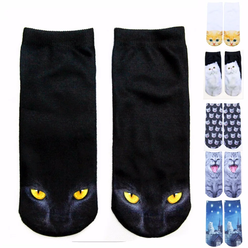 

2019 New Arrival 3D Printed Low Cut Ped Socks 9 Colors Cute Kawaii Carton Cat Animal Funny Socks Women