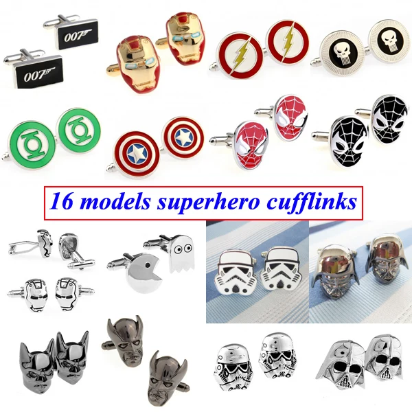 

Fashion Super Hero Superhero Ironman Flash Spawn Green Lantern Captain America Spider Cufflink Cuff Link 1 Pair Free Shipping