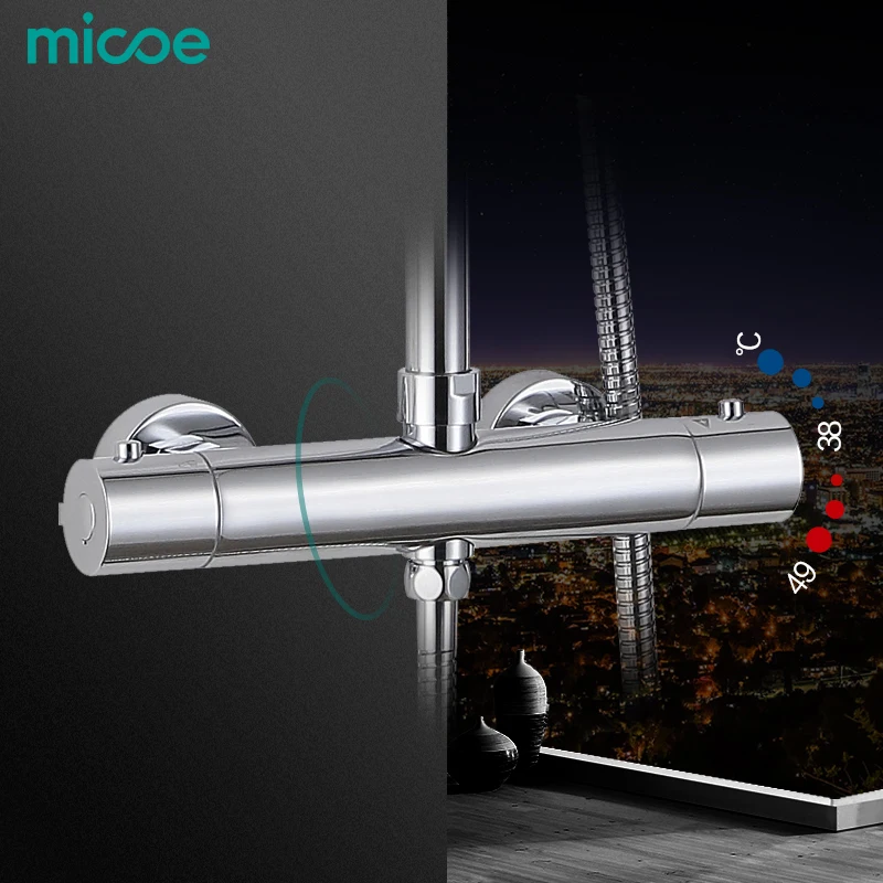 Micoe латунь хром Настенный Для ванной смеситель для душа медных термостатический