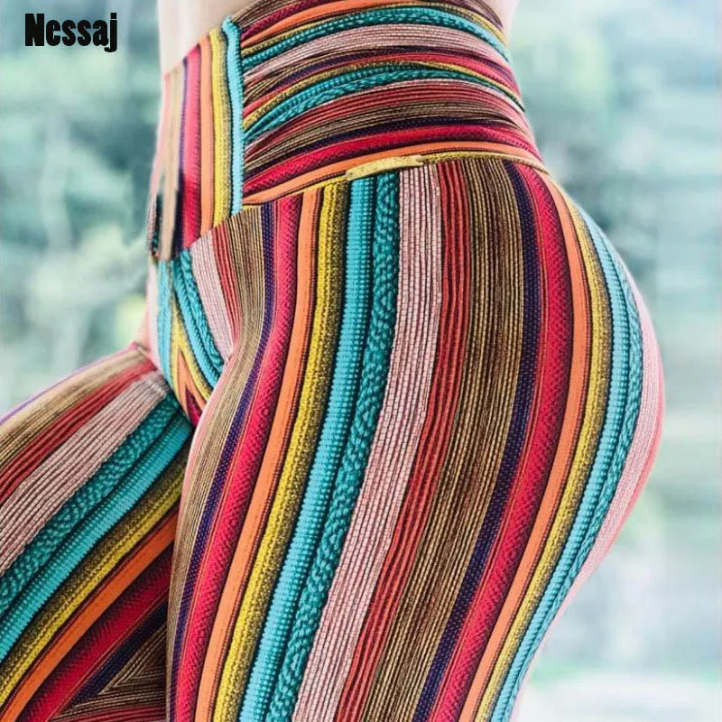 Nessaj пикантные обтягивающие женские леггинсы для фитнеса красочные Радуга 3D печати тощий Высокая талия карандаш брюки пуш-ап для бедер