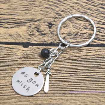 

12pcs/lot As you wish quote keyring Princess keychain I love you keyring . Silver tone crystal Sword charm keychain