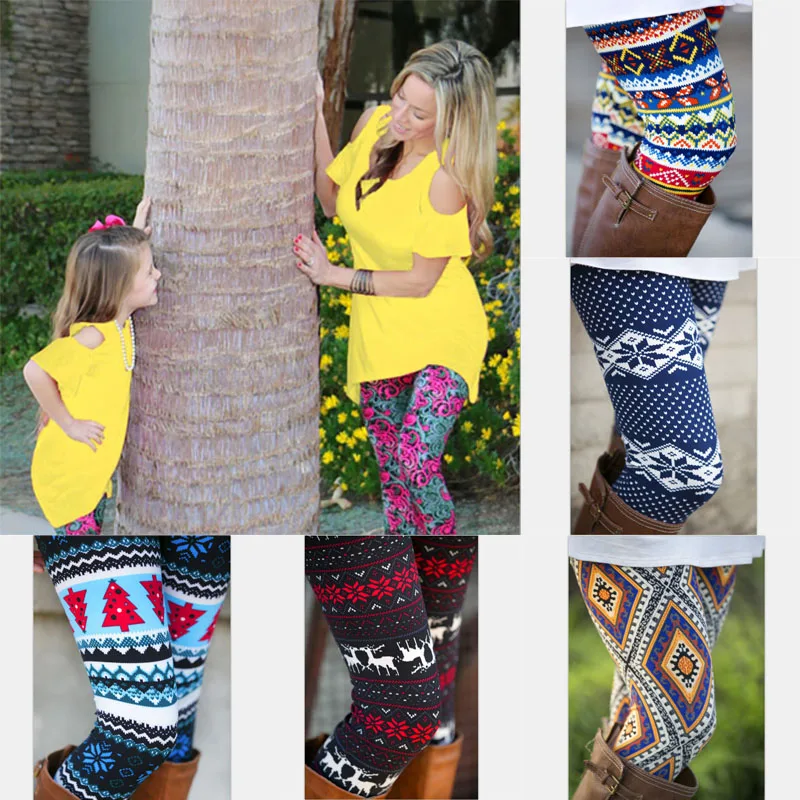 Family Matching Outfits 2017 Autumn Casual mother and daughter clothes Chirstmas Printed Pant Halloween Design Capris Leggings X