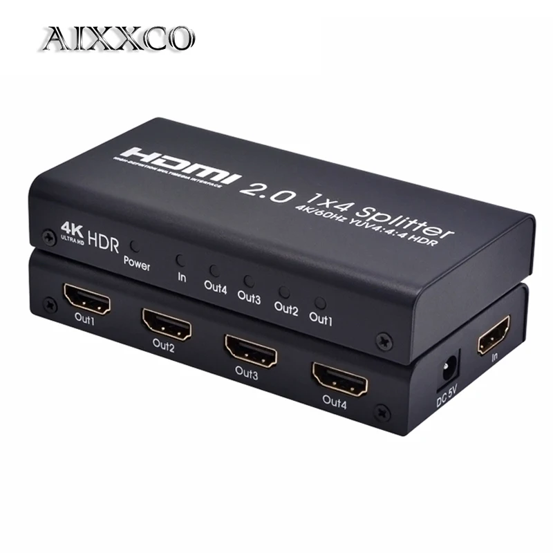 AIXXCO 4K HDMI сплиттер 2,0 1x4 HDMI 2,0 сплиттер HDCP 1,4 HDR сплиттер HDMI 2,0 4K HDMI2.0 сплиттер для DVD PS3 PS4